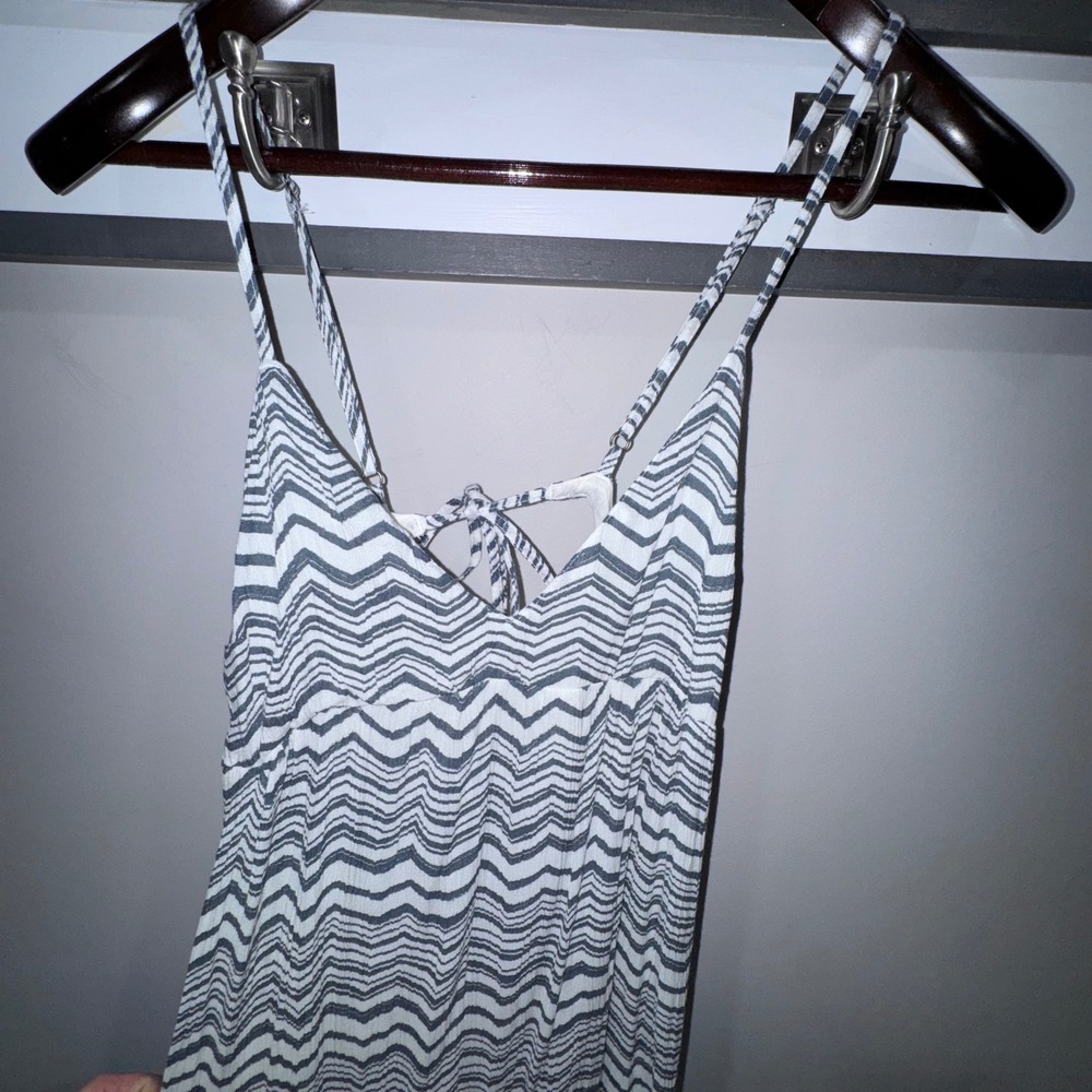 Billabong Sun Lovin Slate Blue Chevron Maxi Dress Empire Waist Spaghetti Strap L - Picture 11 of 16